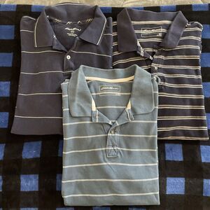 Lot Of 3 Eddie Bauer Striped Short Sleeve Polo Shirts Size 2XL